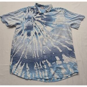 VTG Ron Jon Surf Shop men's blue/white tie-dye shirt XL button up beach vacation